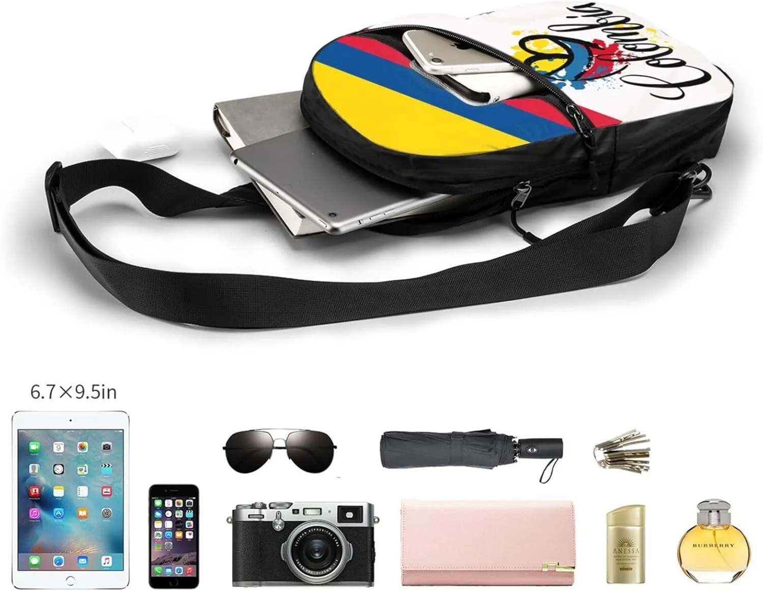 Colombian Colombia Flag Packable Crossbody Bag Portable Sling Bags Foldable Travel Daypack Reusable Sports Shoulder Backpack Diagonally Chest Bag for Workout