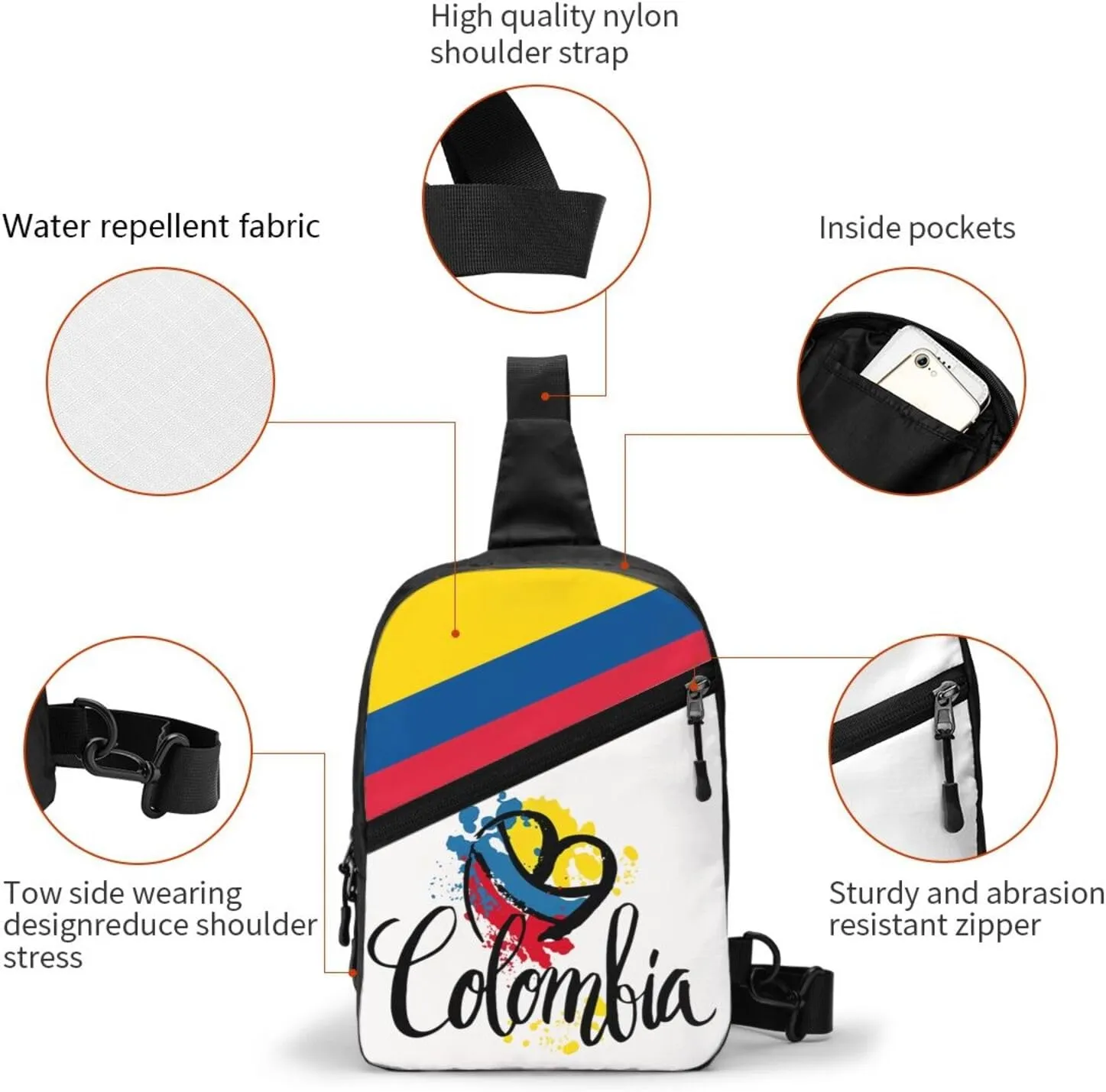 Colombian Colombia Flag Packable Crossbody Bag Portable Sling Bags Foldable Travel Daypack Reusable Sports Shoulder Backpack Diagonally Chest Bag for Workout