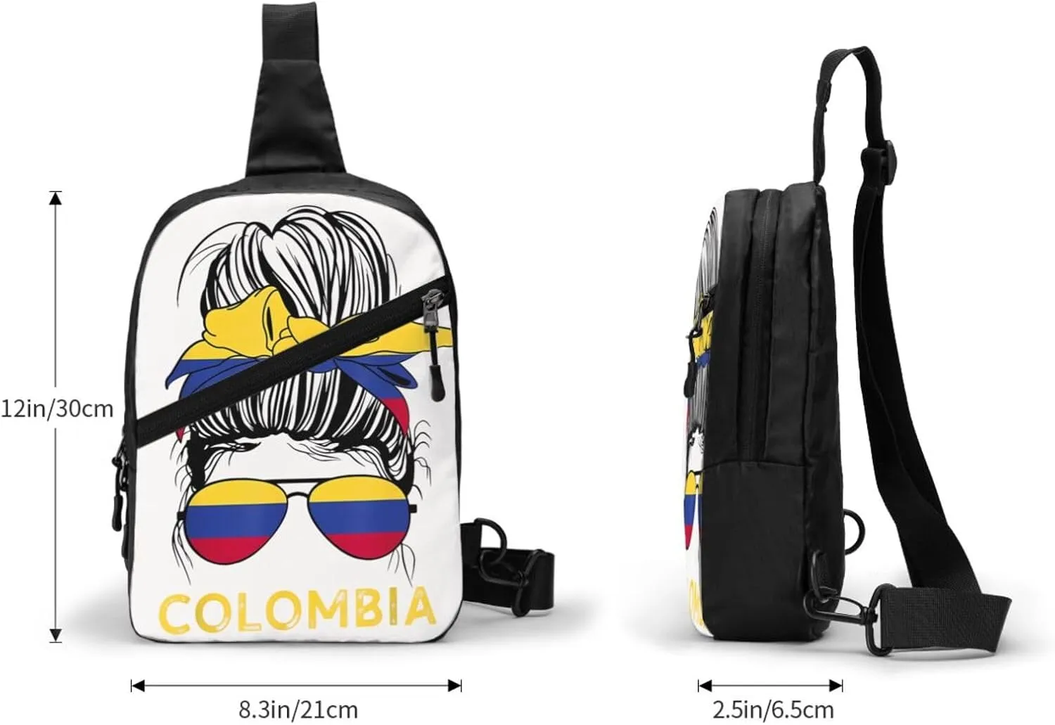 Colombian Women Messy Hair Sunglasses Colombia Flag Packable Crossbody Bag Portable Sling Bags Foldable Travel Daypack Reusable Sports Shoulder Backpack Diagonally Chest Bag for Workout