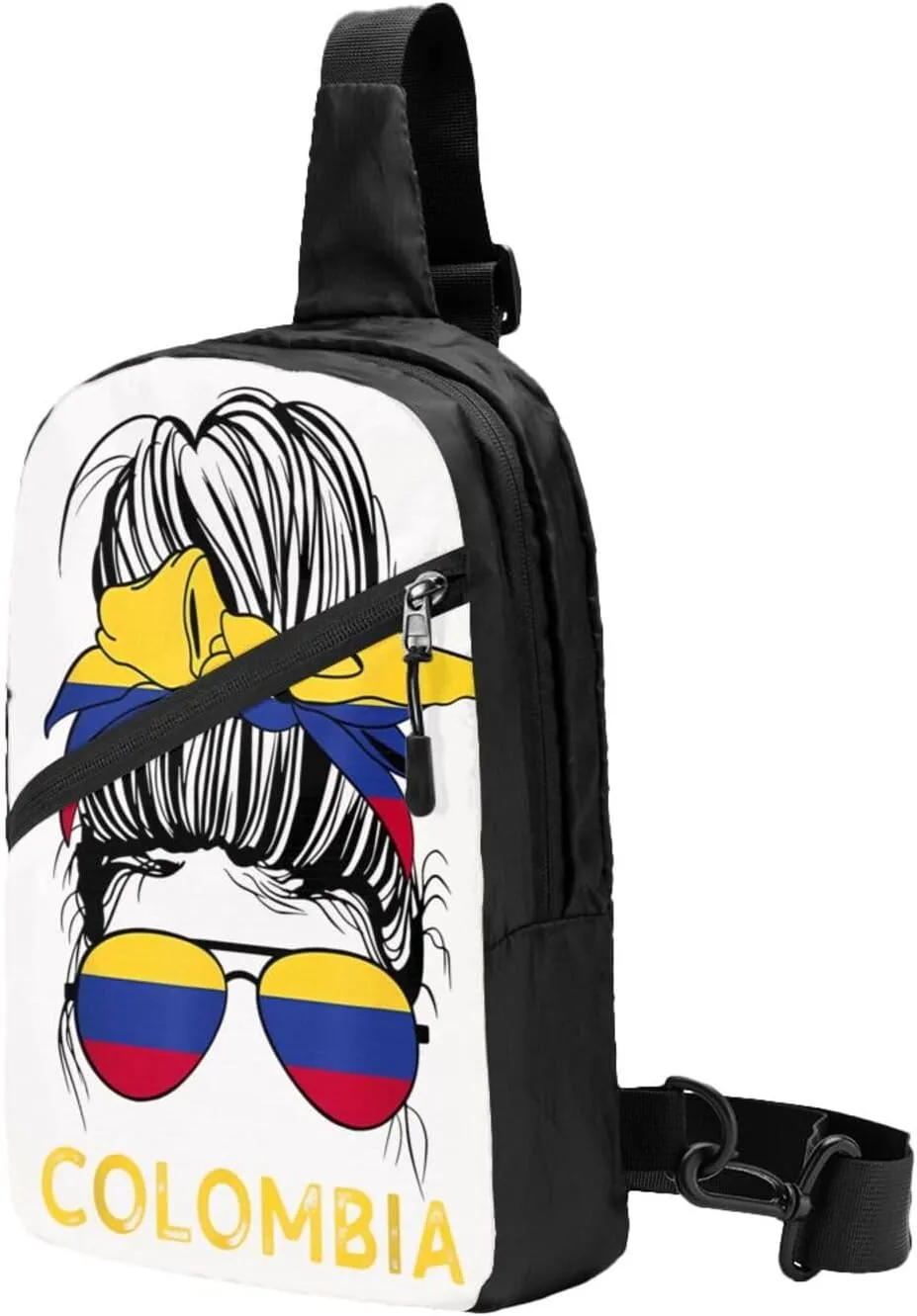 Colombian Women Messy Hair Sunglasses Colombia Flag Packable Crossbody Bag Portable Sling Bags Foldable Travel Daypack Reusable Sports Shoulder Backpack Diagonally Chest Bag for Workout