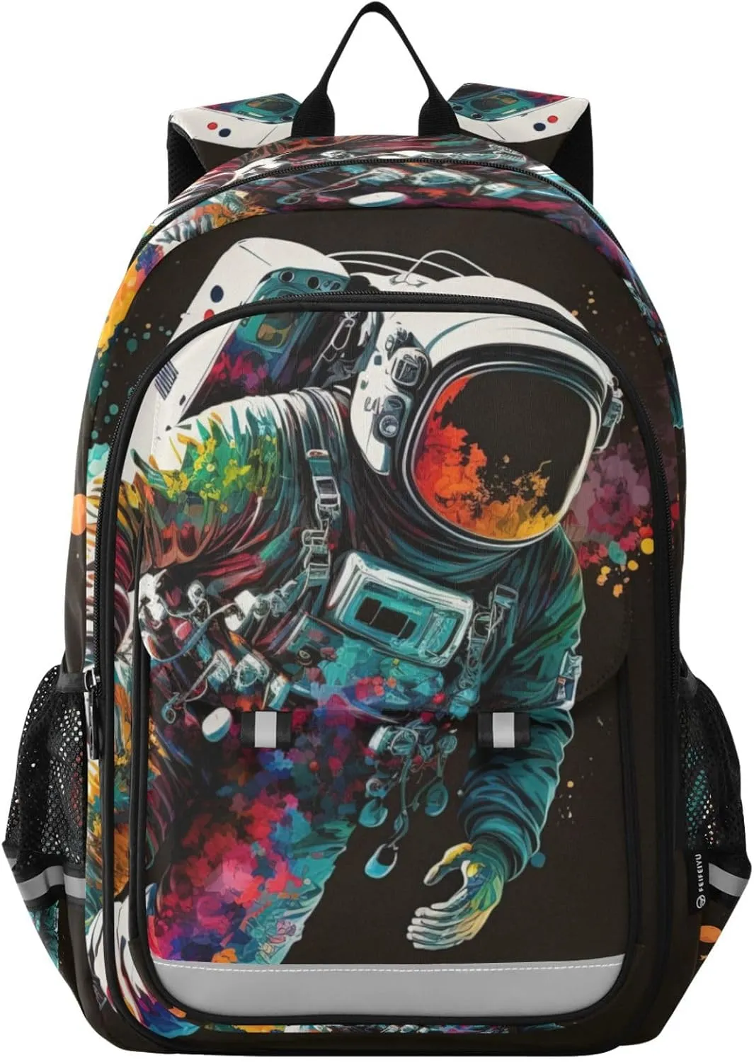 Color Astronaut Soars Backpack Travel Laptop Daypack Shoulder Bag Book Bag Daypack with Reflective Strip 12.9 ×17.7 In