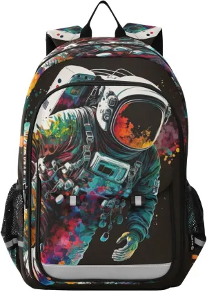 Color Astronaut Soars Backpack Travel Laptop Daypack Shoulder Bag Book Bag Daypack with Reflective Strip 12.9 ×17.7 In