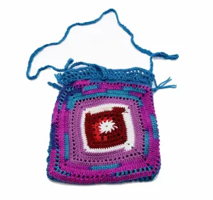 COLORFUL CROCHET BAG, Hand Knitted Shoulder Bag, Crochet Flower Bag, Wool Shoulder Bag, Handmade Bag, Wool Bag for Women