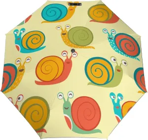 Colorful with Snails Compact Travel Umbrella, Windproof Waterproof Stick Umbrella Protection Umbrellas