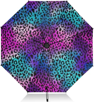 Compact Umbrella, Umbrella Strong Windproof, Automatic Open/close, Compact Size for Women Backpacks/Handbags, Leopard Skin Black Pink Purple