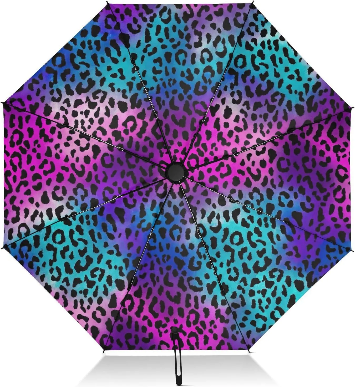 Compact Umbrella, Umbrella Strong Windproof, Automatic Open/close, Compact Size for Women Backpacks/Handbags, Leopard Skin Black Pink Purple