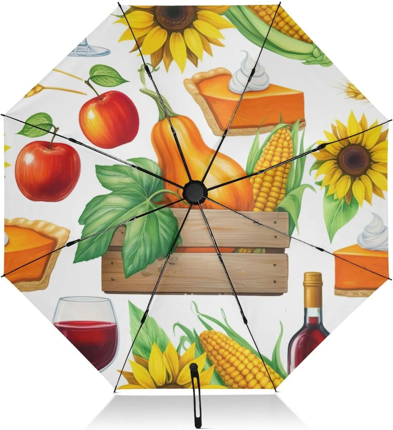 Compact Umbrella, Windproof Umbrella, Automatic Open/close, Compact Size for Women Backpacks/Handbags, Autumn Harvest Pumpkins