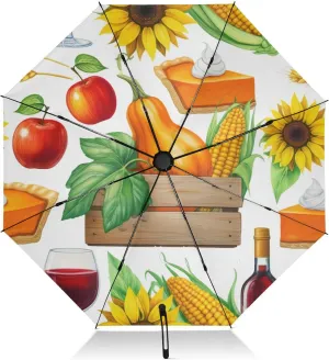 Compact Umbrella, Windproof Umbrella, Automatic Open/close, Compact Size for Women Backpacks/Handbags, Autumn Harvest Pumpkins