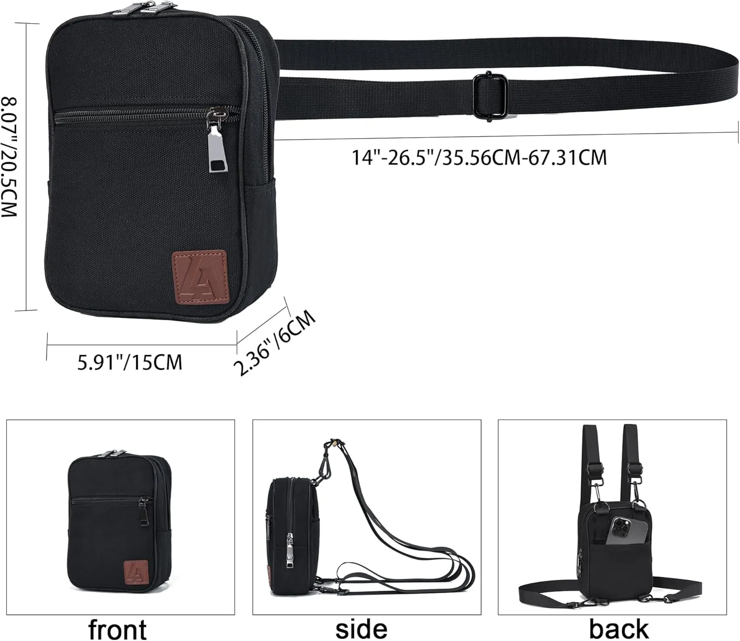 Convertible Crossbody Bag for Men/Women,Adjustable Waist/Shoulder/Backpack with 2/3 Strap,Everyday Essentials Carrier