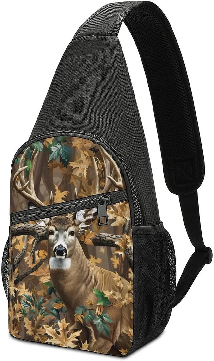 Cool Deer Camouflage Hunting Crossbody Bags for Women Men Sling Bag Casual Chest Bag Daypack for Travel Sport Hiking