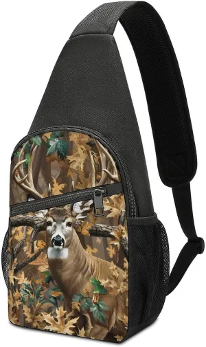 Cool Deer Camouflage Hunting Crossbody Bags for Women Men Sling Bag Casual Chest Bag Daypack for Travel Sport Hiking
