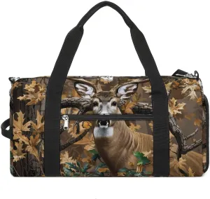 Cool Deer Camouflage Hunting Funny Gym Bag Travel Tote Bag Duffel Bag with Shoe Compartment for Weekender Sports Vacation