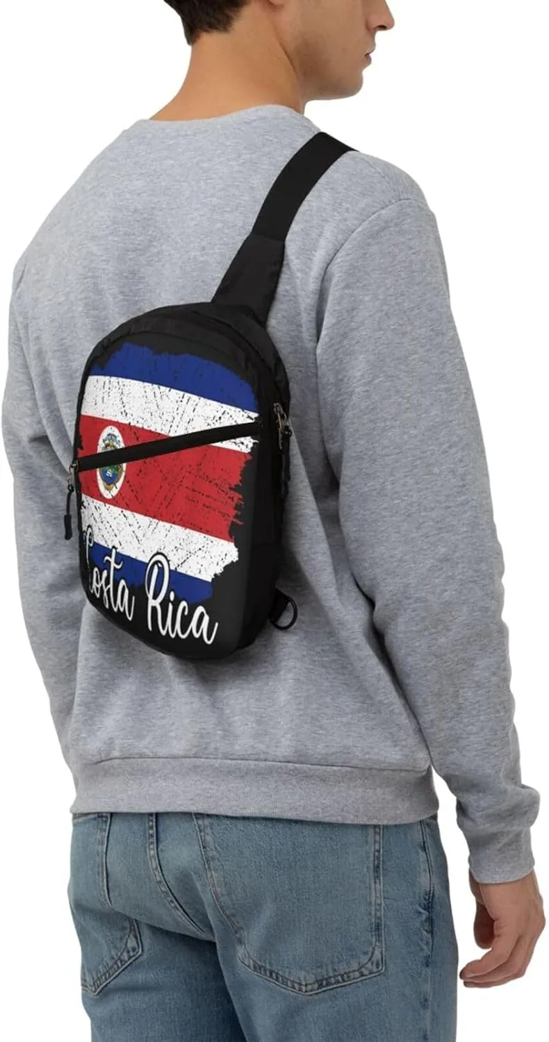 Costa Rica Flag Costa Rican Flags Packable Crossbody Bag Portable Sling Bags Foldable Travel Daypack Reusable Sports Shoulder Backpack Diagonally Chest Bag for Workout