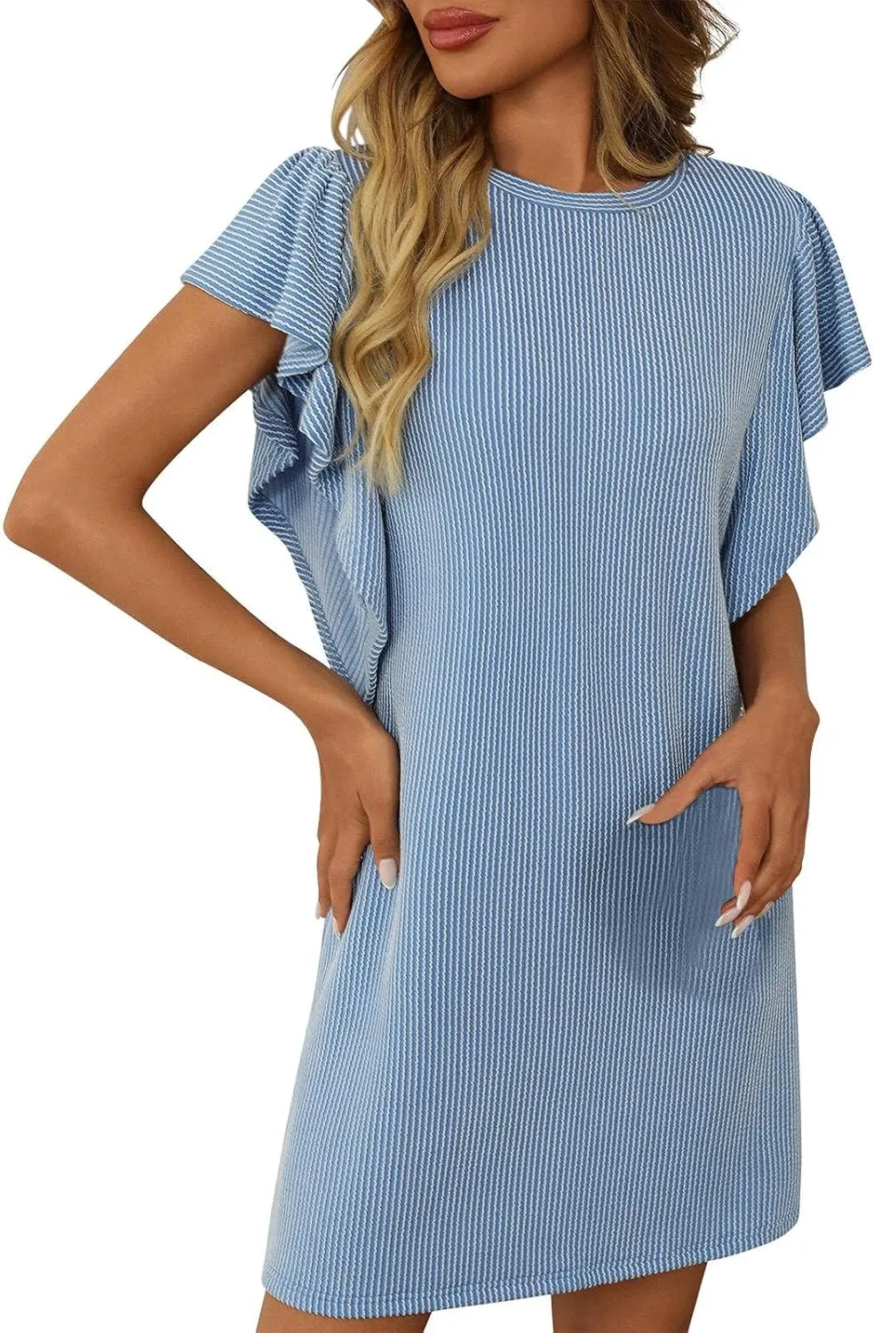 Cotton Striped Ribbed T Shirt Dress for Women Casual Short Sleeve Loose Fit Summer Streetwear 2025 Weekend