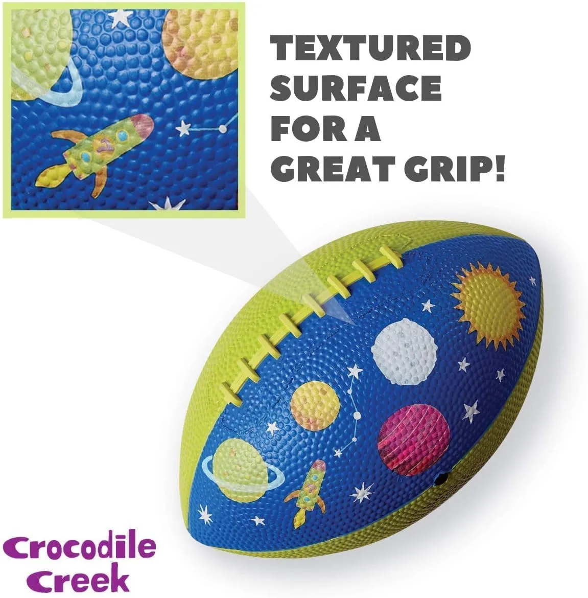 Crocodile Creek Football for Kids Ages 3 and Up - Inflatable Ball for Flag Football Games and Outdoor Sports - Made from Rubber - Solar System - 8-inch Length