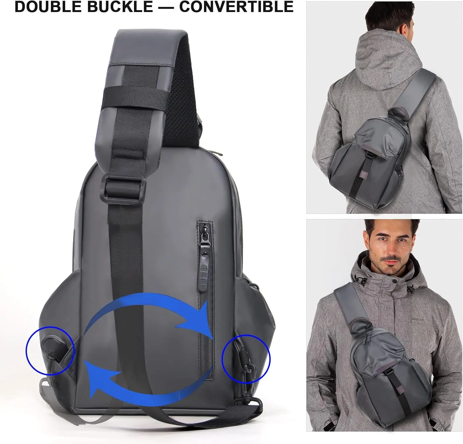 Crossbody Sling Backpack Sling Bag Travel Hiking Chest Bag Daypack，Water-Resistant (gray, small)