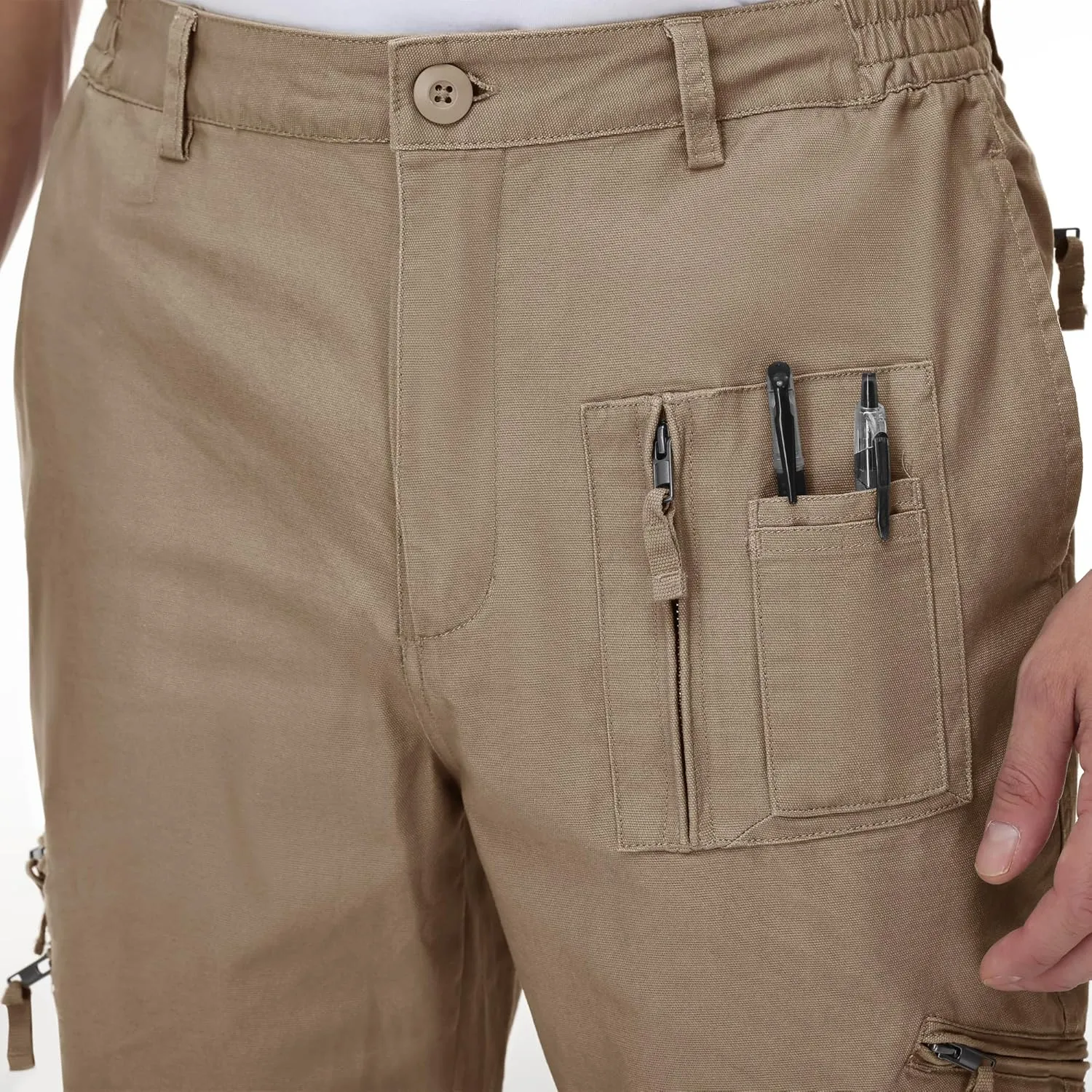 CRYSULLY Men's Tactical Pants Military Work Pants for Men Ripstop 9 Pockets Construction Trousers (No Belt)