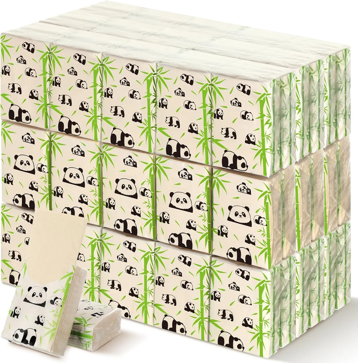 Ctosree 50 Pack Panda Bamboo Pocket Tissues Travel Size Bulk 500 Sheet Mini Small Compostable Facial Tissues 3 Ply Individual Packs Party Favors Gift Bag Stuffers