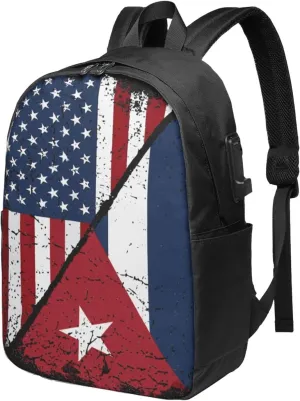 Cuba Cuban American Flag Travel Backpack 17-Inch Laptop Backpacks Business Rucksack Casual Sport Daypack with USB Charging Port Carry-on Bag for Camping Biking