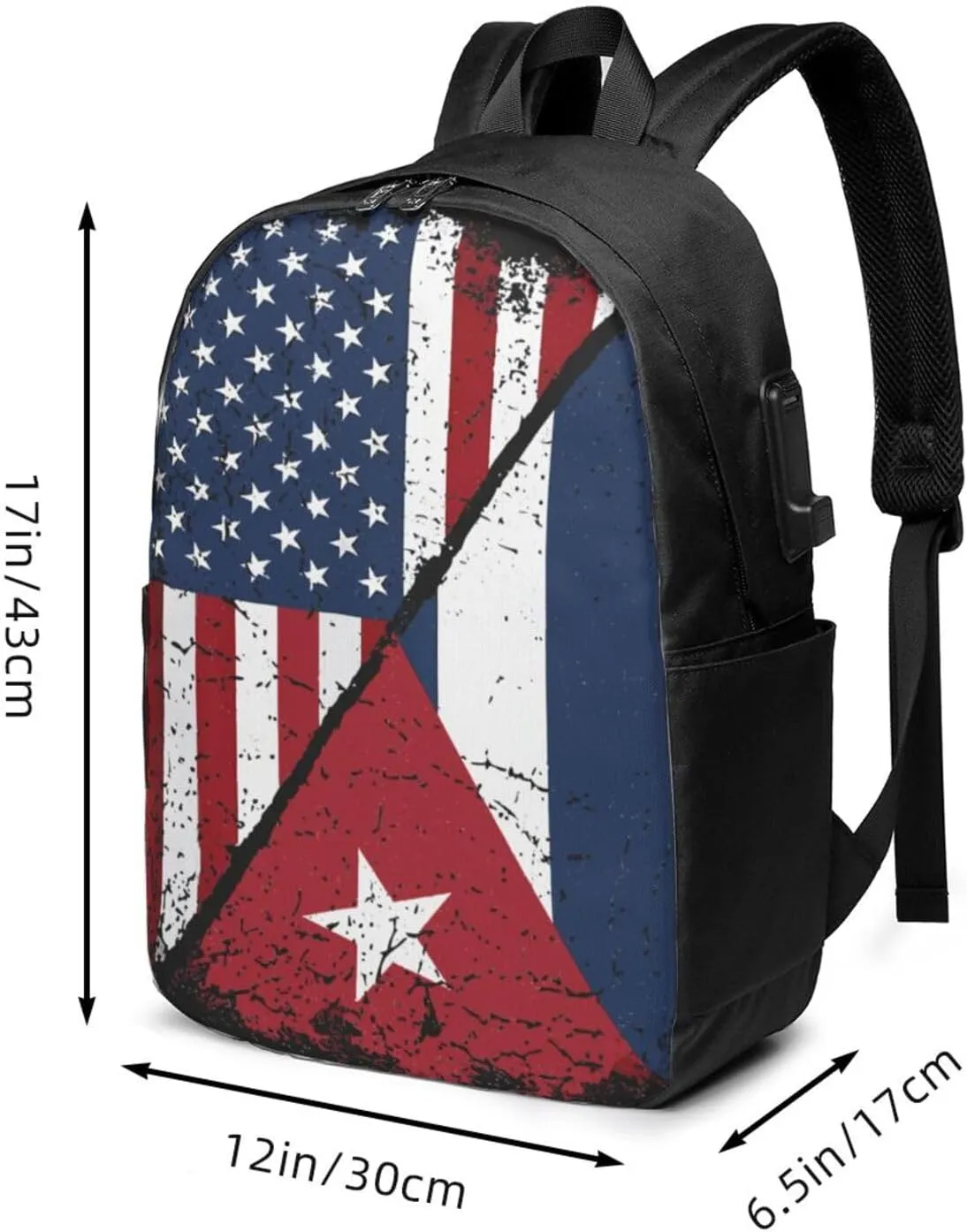 Cuba Cuban American Flag Travel Backpack 17-Inch Laptop Backpacks Business Rucksack Casual Sport Daypack with USB Charging Port Carry-on Bag for Camping Biking