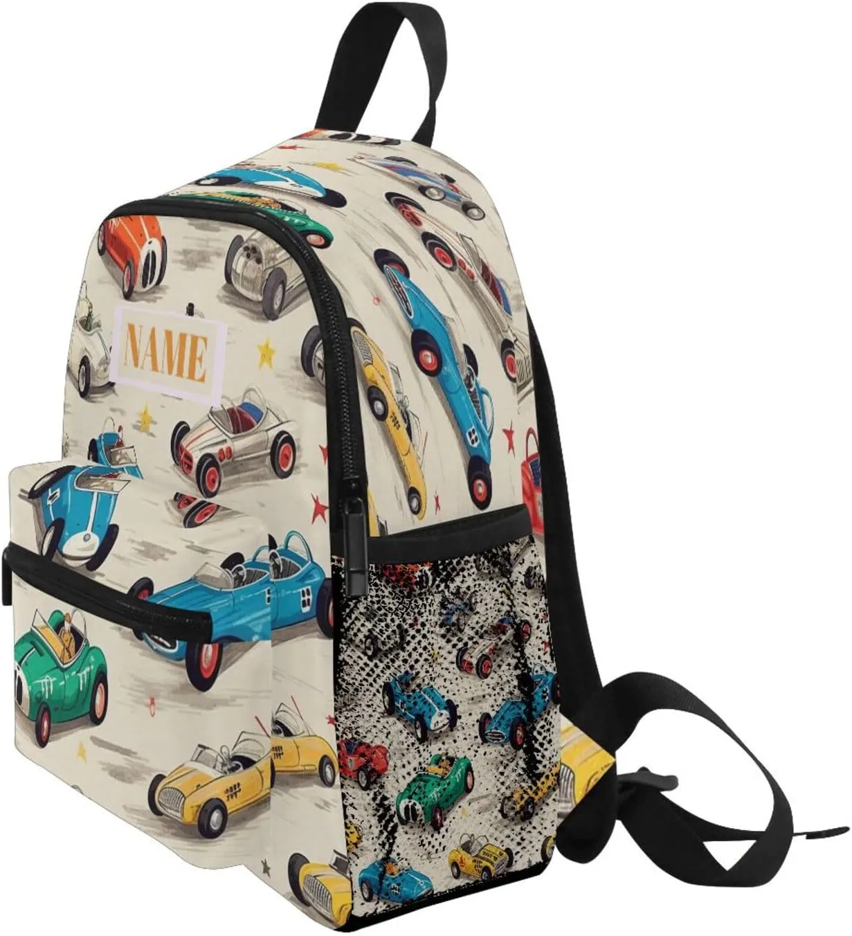 Custom Kids Toddler Mini Backpack for Girls Boys Fashion Race Car Personalised Children's Backpacks Blue School Bag with Kid's Name/Text