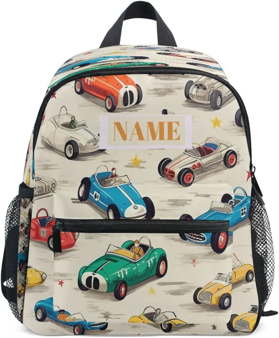 Custom Kids Toddler Mini Backpack for Girls Boys Fashion Race Car Personalised Children's Backpacks Blue School Bag with Kid's Name/Text