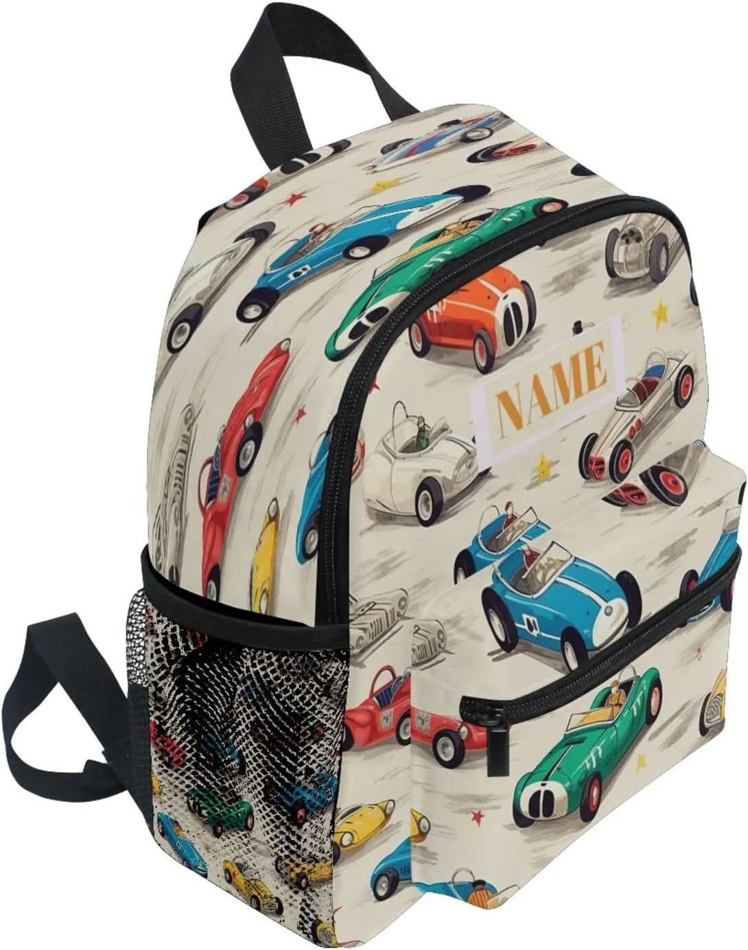 Custom Kids Toddler Mini Backpack for Girls Boys Fashion Race Car Personalised Children's Backpacks Blue School Bag with Kid's Name/Text