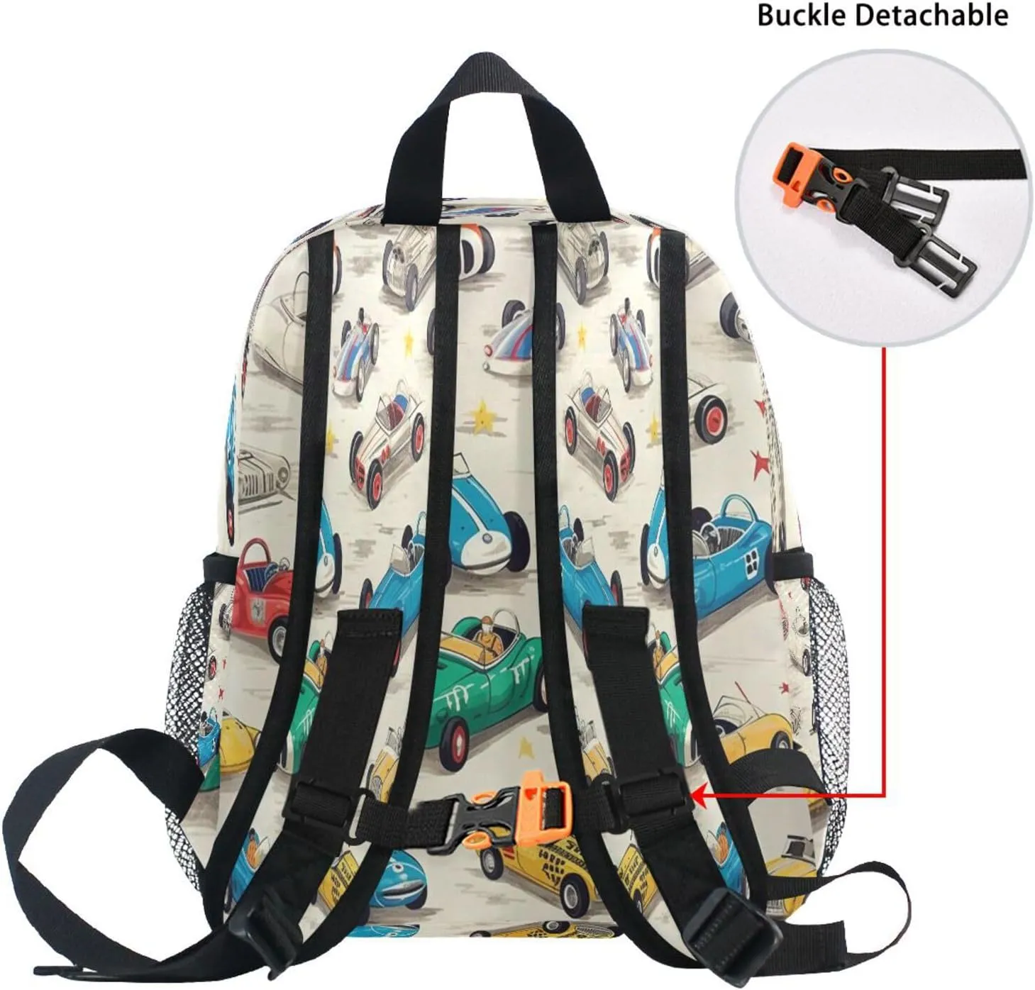 Custom Kids Toddler Mini Backpack for Girls Boys Fashion Race Car Personalised Children's Backpacks Blue School Bag with Kid's Name/Text