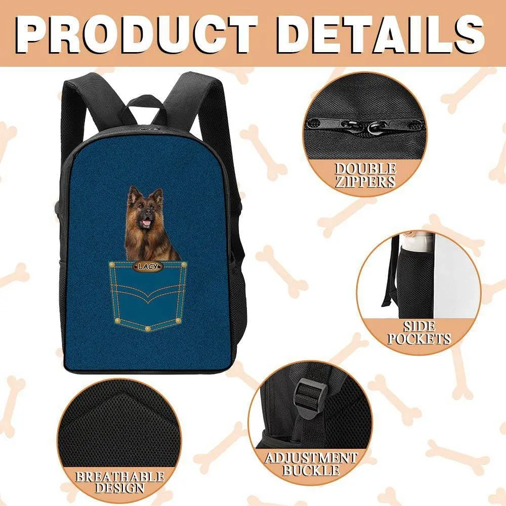 Cute Australian Shepherd Australian Cattle Backpack Bookbag Custom Blue Jeans Print Daypack Laptop Bag for Work Travel Hiking 17 Inch Lightweight