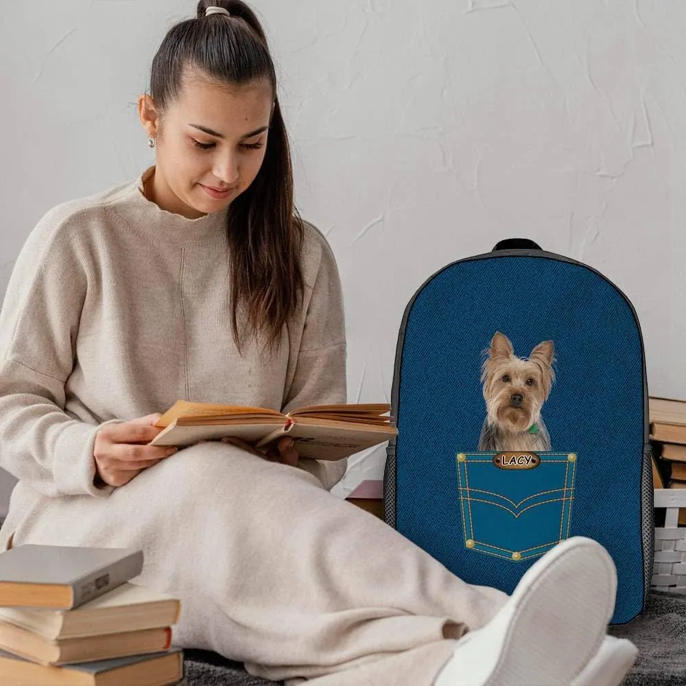 Cute Australian Shepherd Australian Cattle Backpack Bookbag Custom Blue Jeans Print Daypack Laptop Bag for Work Travel Hiking 17 Inch Lightweight