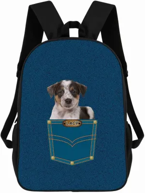 Cute Australian Shepherd Australian Cattle Backpack Bookbag Custom Blue Jeans Print Daypack Laptop Bag for Work Travel Hiking 17 Inch Lightweight