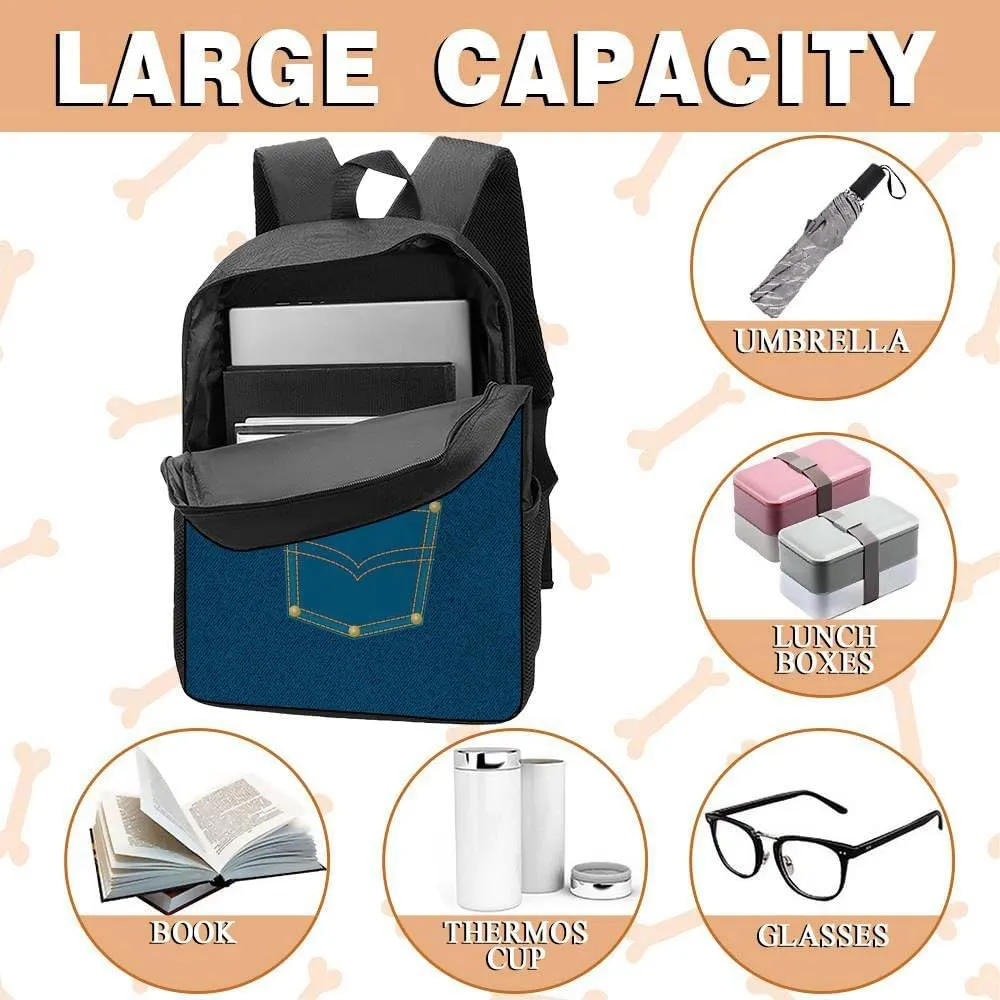Cute Australian Shepherd Australian Cattle Backpack Bookbag Custom Blue Jeans Print Daypack Laptop Bag for Work Travel Hiking 17 Inch Lightweight