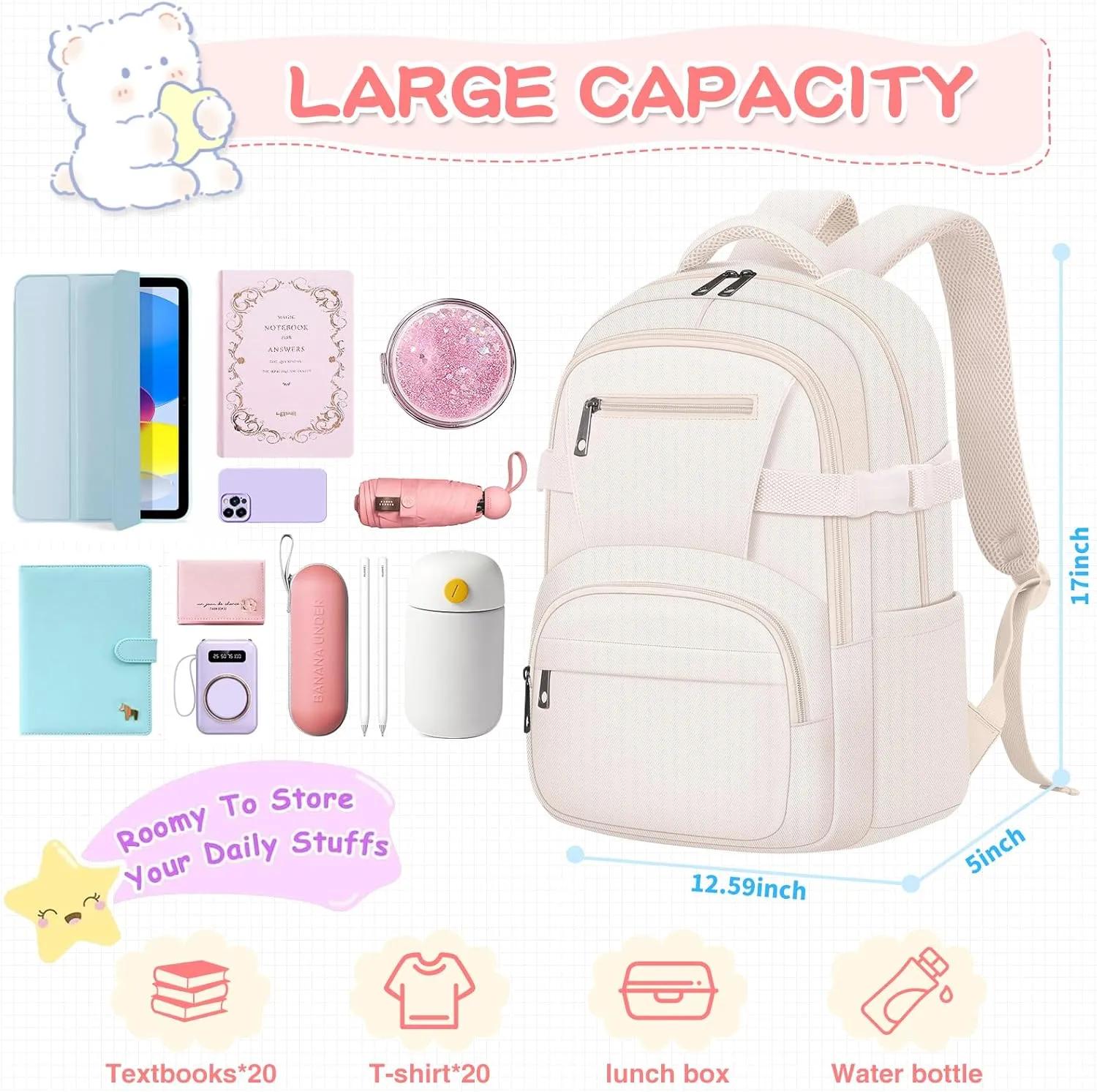 Cute Backpack for School Girls Kids Aesthetic School Bag Backpack for Women Travel Laptop Child Bookbags