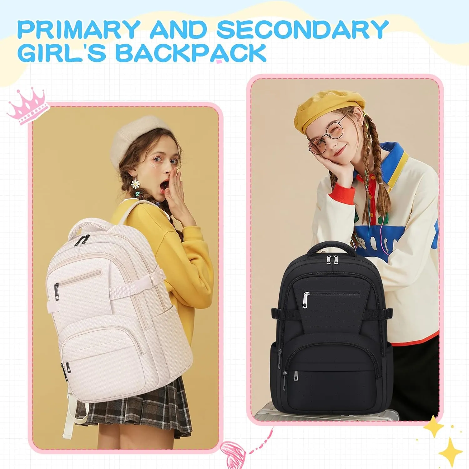 Cute Backpack for School Girls Kids Aesthetic School Bag Backpack for Women Travel Laptop Child Bookbags