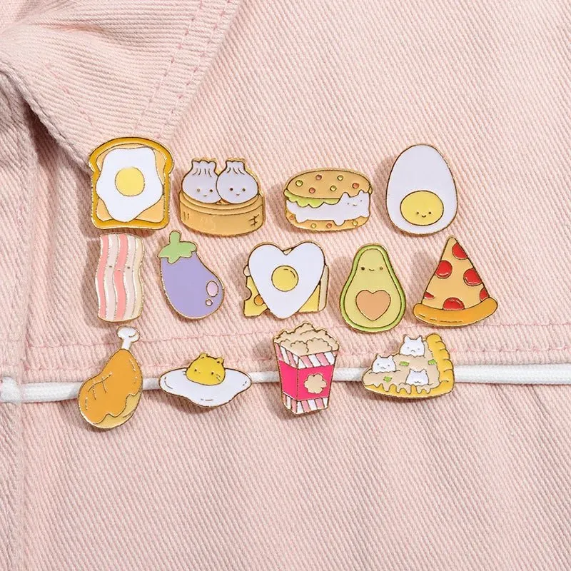 Cute Food Enamel Pins Set