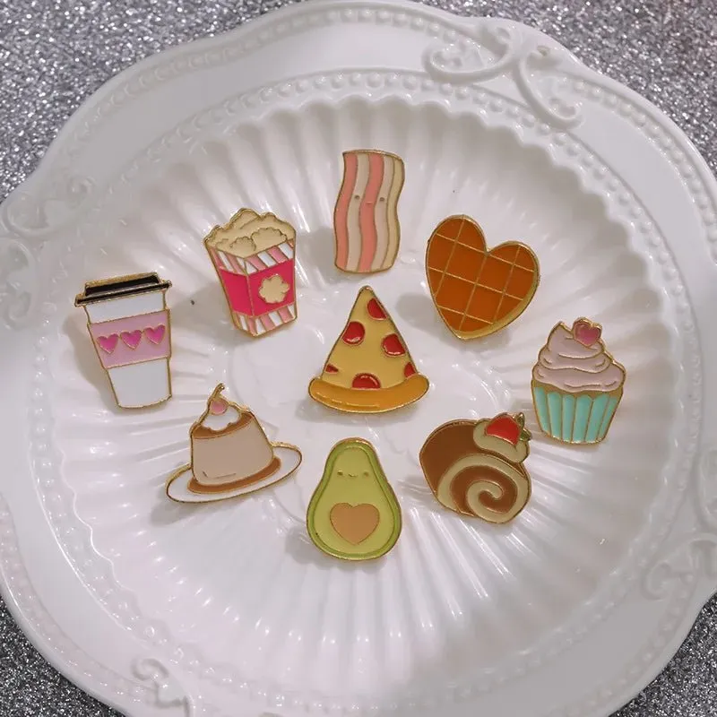 Cute Food Enamel Pins Set