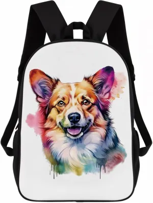 Cute Laptop Backpack Watercolor Cute Norwegian Lundehund Dog Shoulder Bags Travel Backpack 17 Inch White