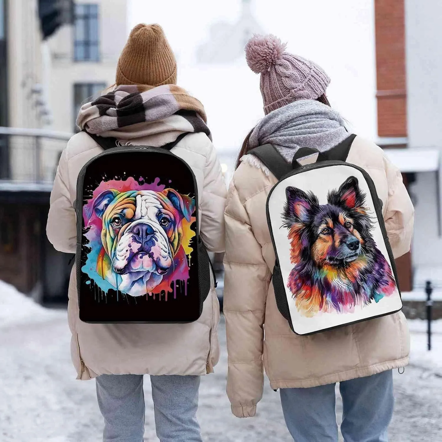 Cute Laptop Backpack Watercolor Cute Norwegian Lundehund Dog Shoulder Bags Travel Backpack 17 Inch White