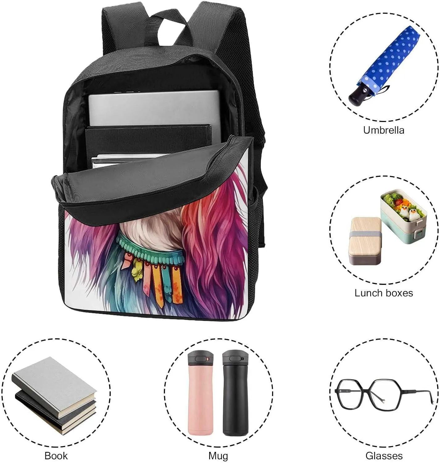 Cute Laptop Backpack Watercolor Cute Norwegian Lundehund Dog Shoulder Bags Travel Backpack 17 Inch White