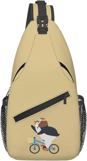 Cute Penguin Riding A Bicycle Crossbody Bags For Women Men Chest Backpack Gym Shoulder Bag Travel Outdoor Sports Casual Crossbody Bags