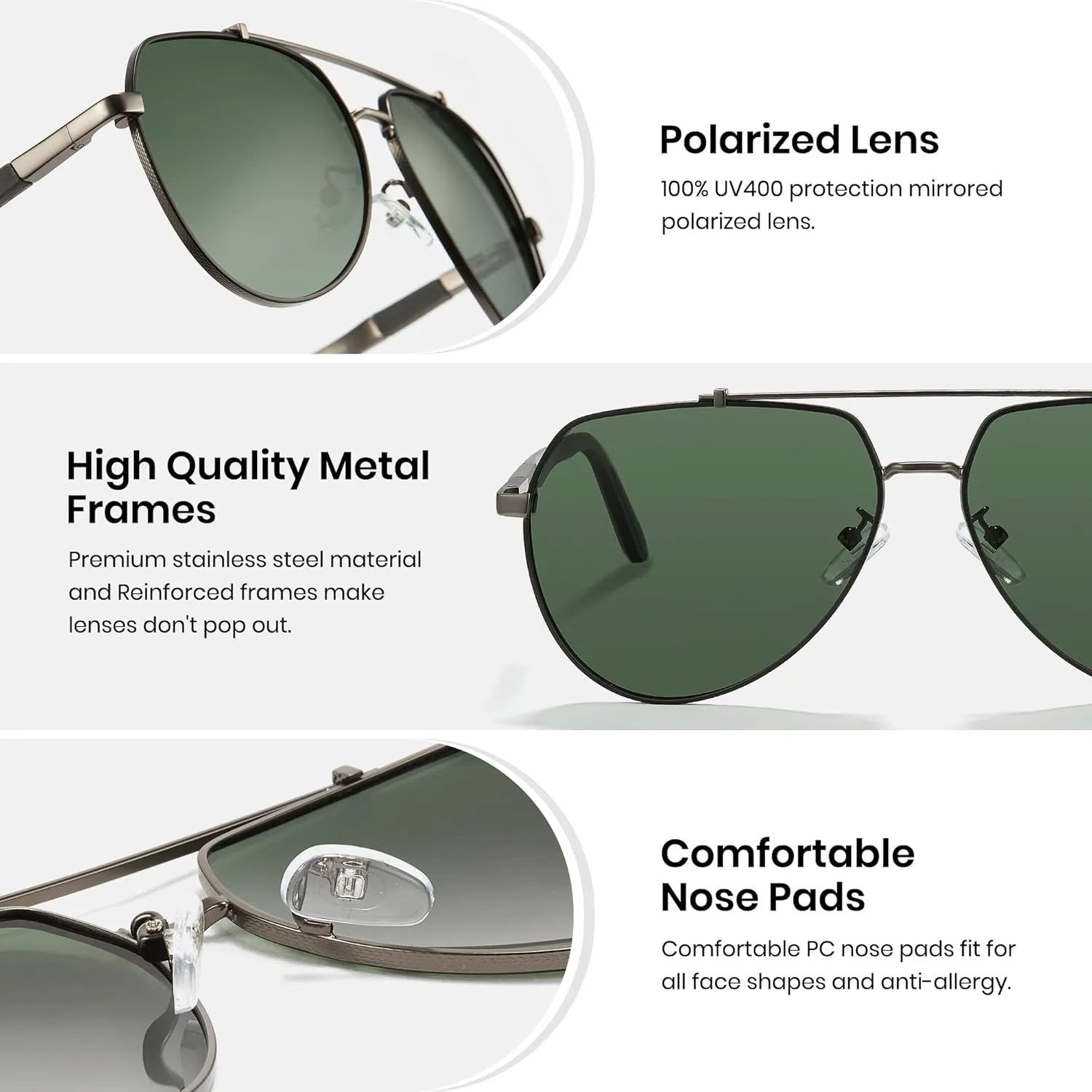 Cyxus Military Aviator Sunglasses for Men Trendy Pilot Shade Metal Frame Polarized Lens UV Protection for Outdoor