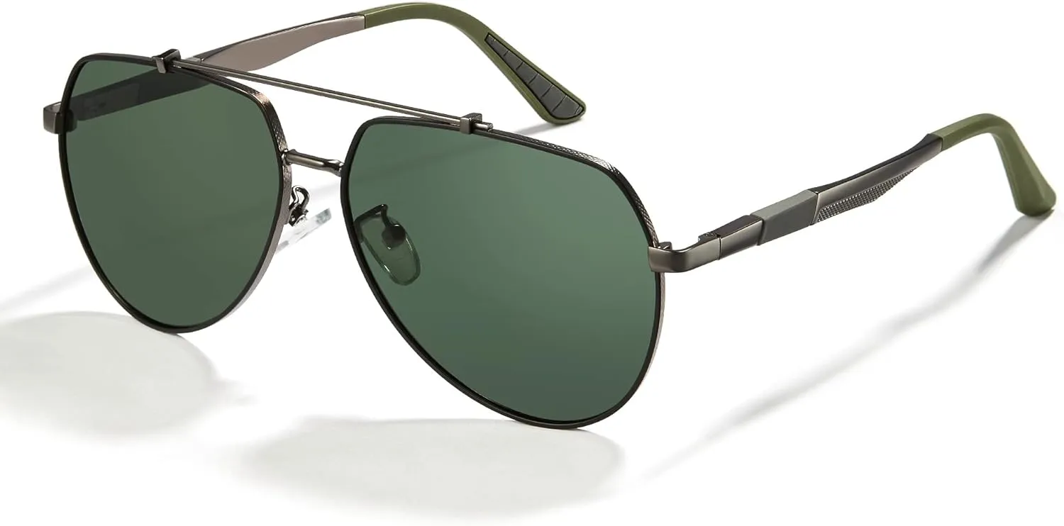 Cyxus Military Aviator Sunglasses for Men Trendy Pilot Shade Metal Frame Polarized Lens UV Protection for Outdoor