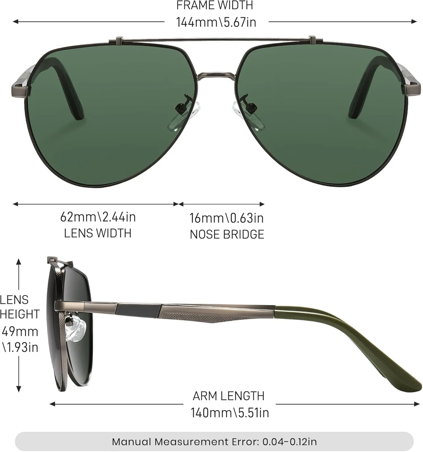 Cyxus Military Aviator Sunglasses for Men Trendy Pilot Shade Metal Frame Polarized Lens UV Protection for Outdoor