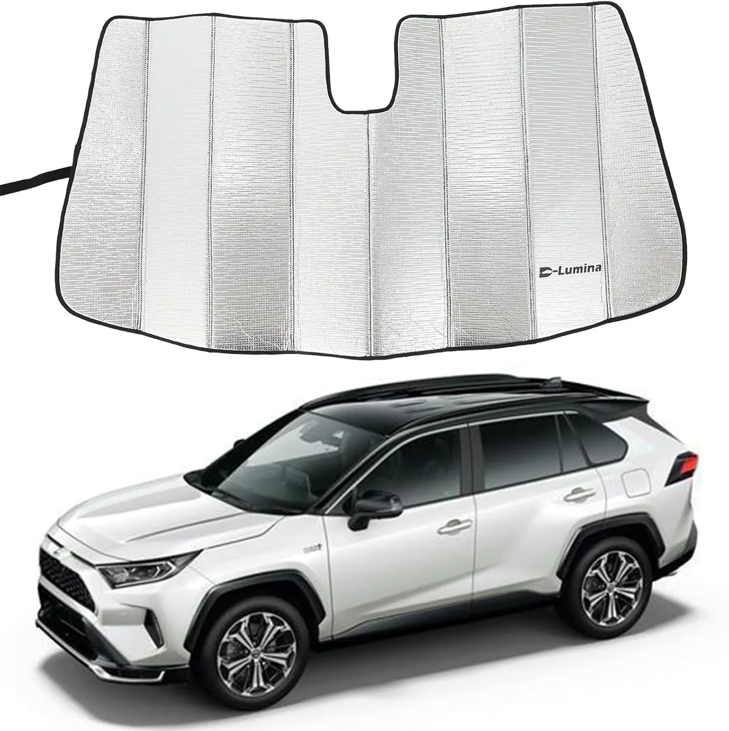 D-Lumina RAV-4 Front Windshield Sun Shade Compatible with Toyota RAV4 2019 2020 2021 2022 2023 2024 2025 - Foldable/Roll Up Car Window Heat Shield, Protector Sunshade