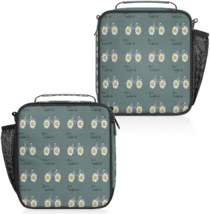 Daisy Bicycle Design Insulated Lunch Bag Reusable Waterproofing Lunch Box with Shoulder Strap Handle and Water Bottle Net Bag for Travel Camping Beach Picnic