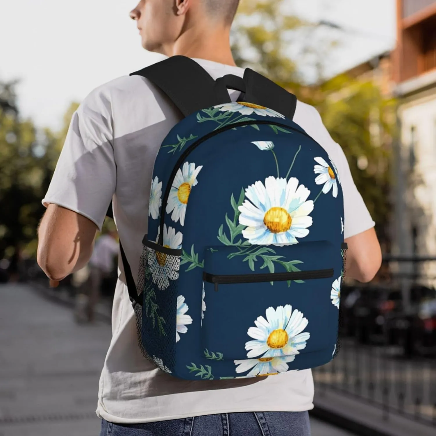 Daisy' Print Comfortable Backpack,Your Essential Casual Travel Bag For Outdoor Adventures