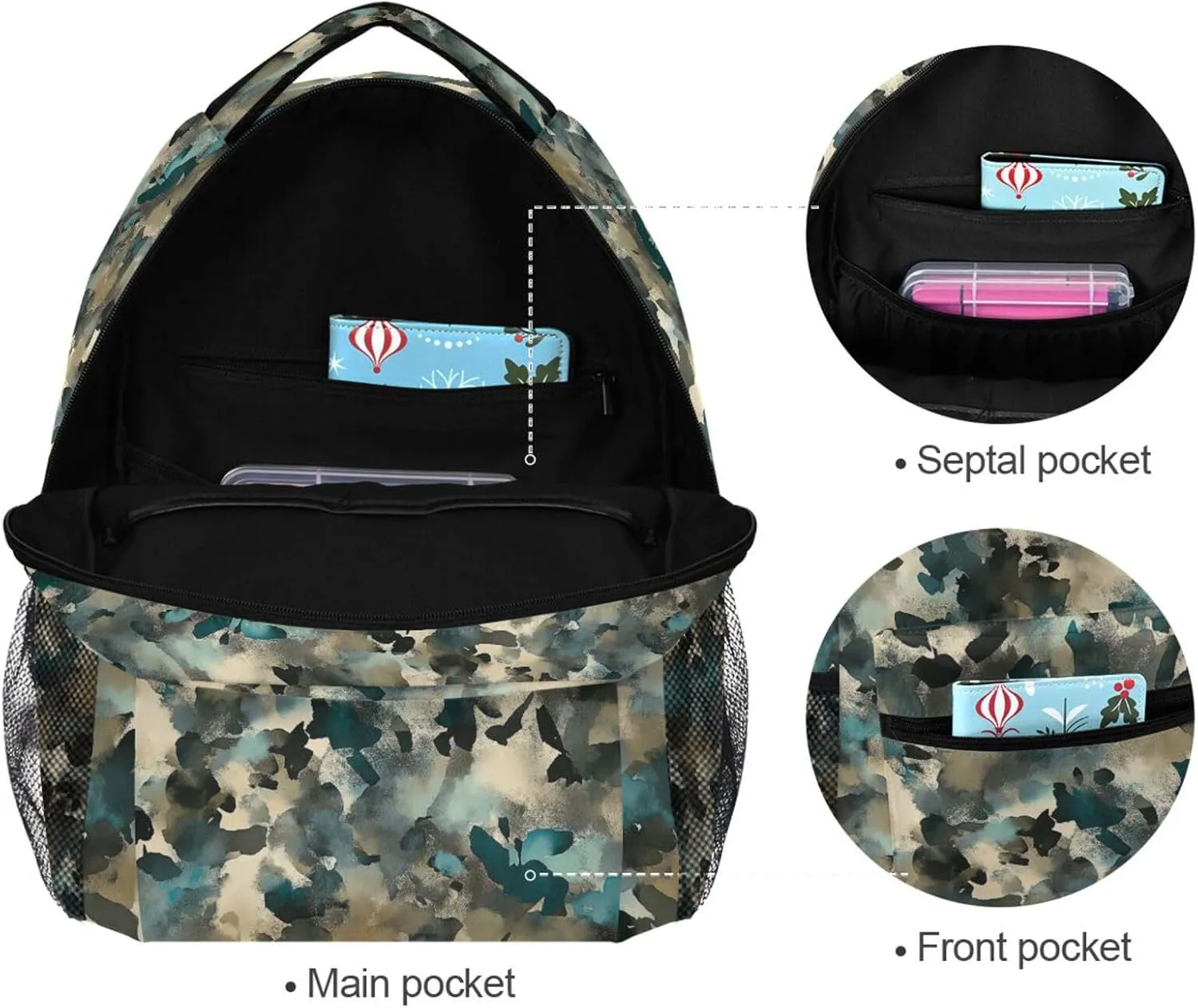Day Backpack for Women Men Fashion Sports Backpack with Chest Strap Gift Men & Women Army Camouflage Teal Camouflage