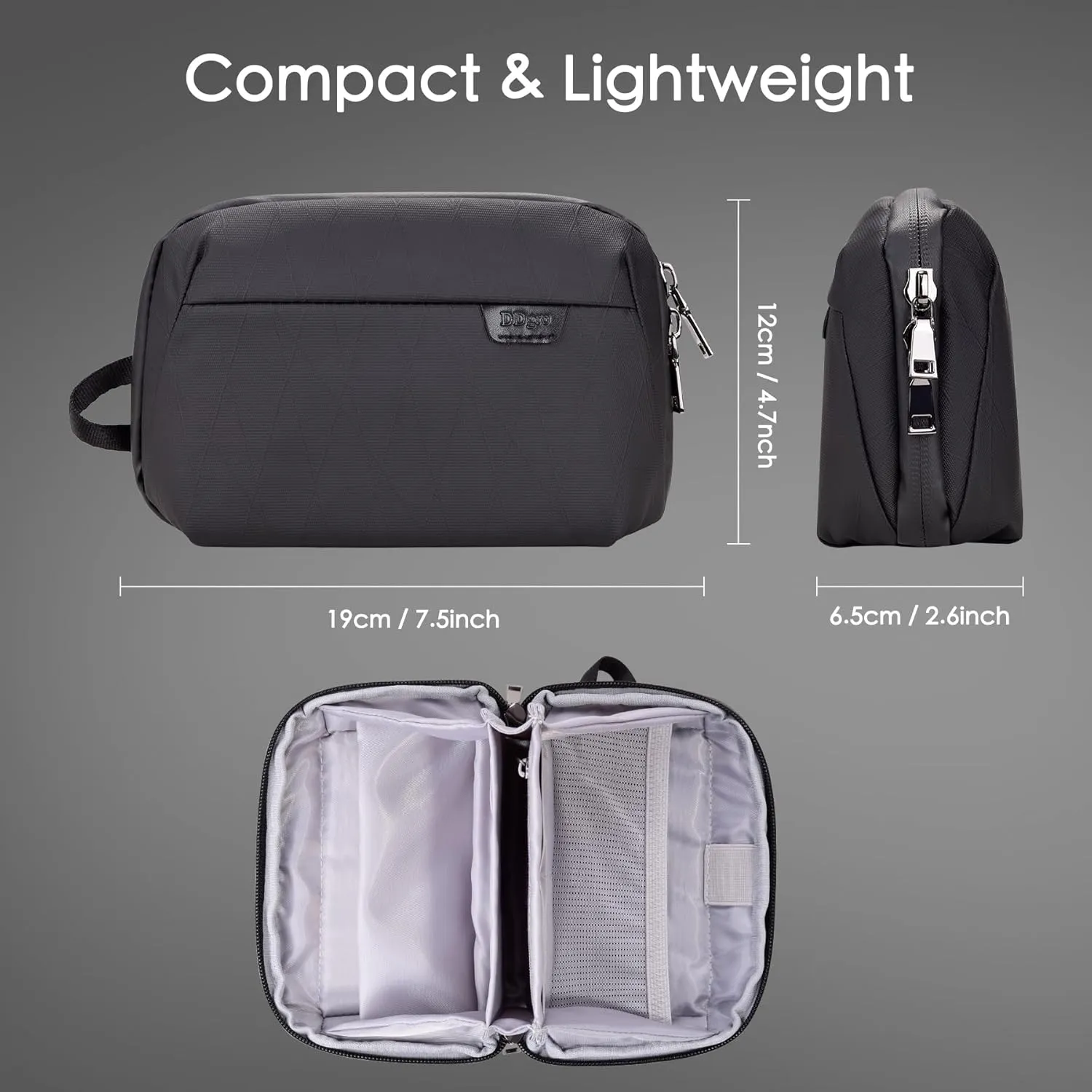DDgro Travel Organizer Electronics Mini Pouch, Small Accessories Case for Cable/Charger & Cords/Tech Essentials (Black-Mini)