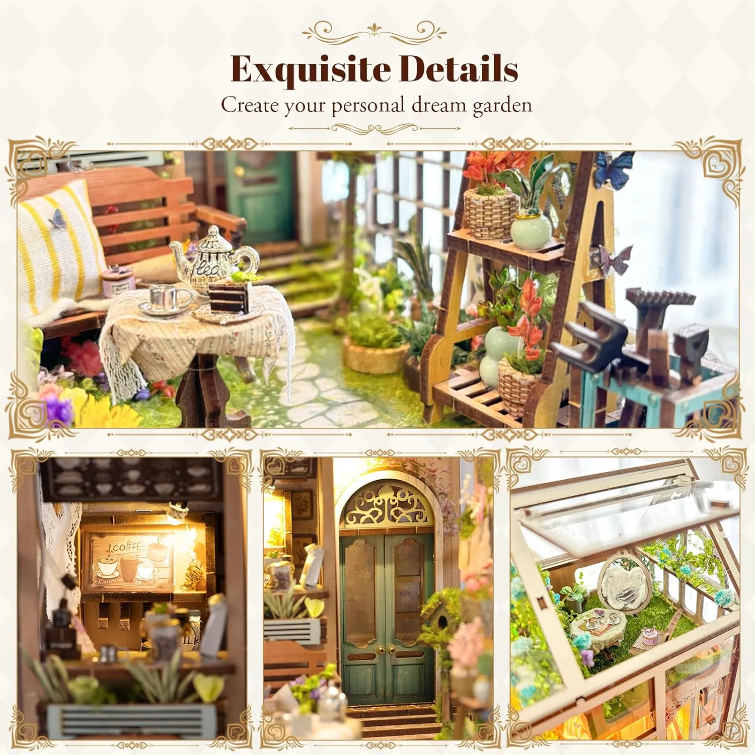 DIY Book Nook Kit - Bookend Diorama with LED - 3D Wooden Puzzle DIY Miniature House Kits - Bookshelf Insert Decor - Booknook Dollhouse Crafts Hobbies Gifts for Adults (Flower Garden)