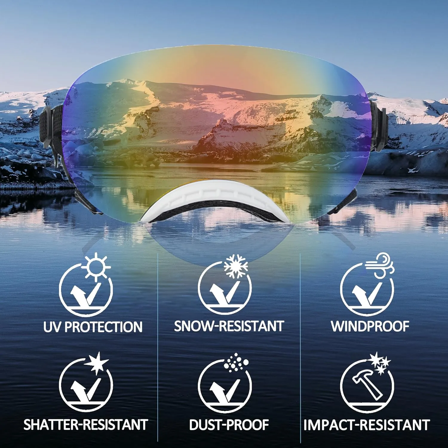 Dog Goggles, Dog Sunglasses Magnetic Reflective Colored Lens,Goggles with Adjustable Strap for Medium-Large Size Dogs(White Frame)